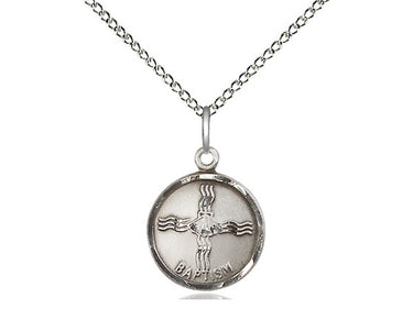 Sterling silver Catholic baptism medal necklace 5/8x1/2 inch with 18 inch chain by Bliss Manufacturing USA