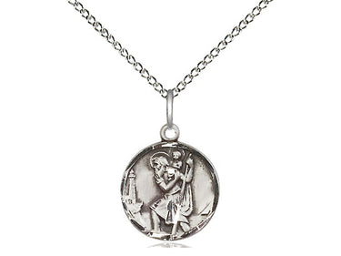 Small Sterling Silver St. Christopher Patron Saint Medal Necklace 5/8 inch x 1/2 inch with 18 inch Chain by Bliss