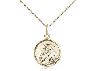 14kt Gold Filled Small St. Anthony Patron Saint Medal Necklace 5/8 x 1/2 inch with 18 inch Chain by Bliss