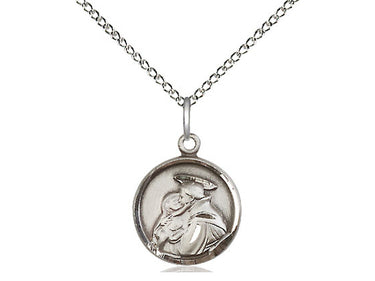 Small Sterling Silver St. Anthony Patron Saint Medal Necklace 5/8 x 1/2 inch on 18 inch Chain by Bliss USA