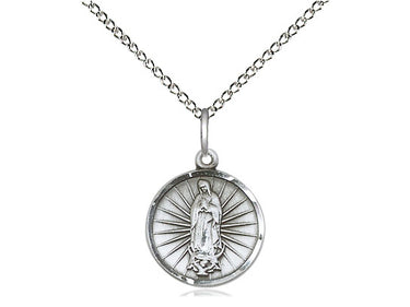 Small Sterling Silver Our Lady of Guadalupe Pendant Necklace 5/8 x 1/2 inches with 18 inch chain by Bliss