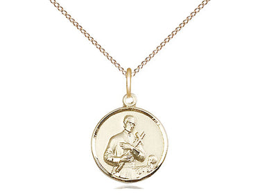 14kt Gold Filled small St. Gerard Majella patron saint medal necklace with 18 inch chain, handcrafted by Bliss Manufacturing USA