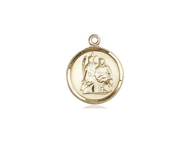 14kt solid gold small St. Raphael Archangel patron saint medal pendant 5/8 x 1/2 inch Bliss USA