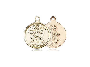 14kt solid gold St. Michael the Archangel small medal pendant 5/8 x 1/2 inches by Bliss Manufacturing