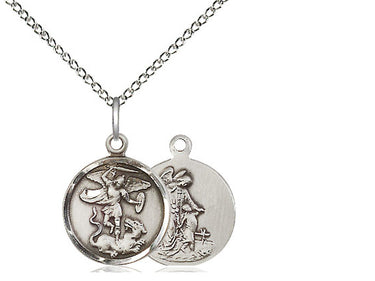 Sterling Silver Small St. Michael the Archangel Medal Necklace 5/8 x 1/2 inch on 18 inch Chain by Bliss