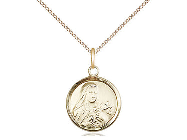 14kt gold filled St. Theresa small patron saint medal necklace 5/8 x 1/2 with 18 inch curb chain by Bliss