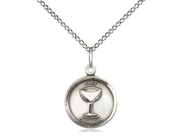 Small Sterling Silver First Communion Catholic Pendant Necklace 5/8 x 1/2 with 18 inch Chain by Bliss