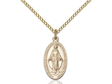 14kt Gold Filled Miraculous Medal Necklace 3/4 inch pendant with 18 inch chain handcrafted by Bliss Manufacturing USA