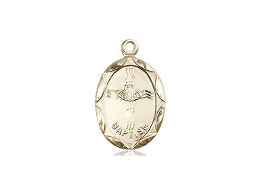 14kt Solid Gold Catholic Baptism Medal Pendant 3/4 inch medium size handcrafted by Bliss USA