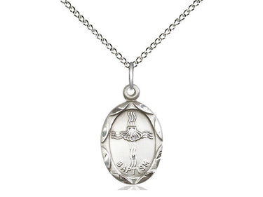 Sterling Silver Baptism Medal Necklace 3/4 inch pendant with 18 inch curb chain by Bliss Manufacturing