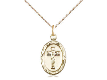 14kt Gold Filled Catholic crucifix necklace medium 3/4 x 3/8 inches on 18 inch chain by Bliss Manufacturing