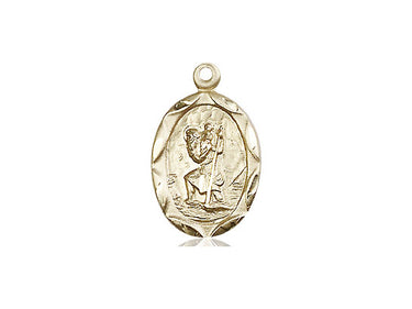 14kt Solid Gold St. Christopher Medium Patron Saint Medal Pendant 3/4 x 3/8 inches by Bliss Manufacturing
