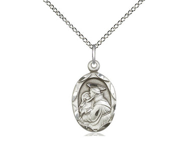 Medium Sterling Silver St. Anthony of Padua Patron Saint Medal Necklace 3/4 x 3/8 inch on 18 inch Chain by Bliss