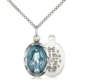 Sterling Silver Miraculous Medal Necklace 3/4 inch pendant with 18 inch chain handcrafted by Bliss Manufacturing USA