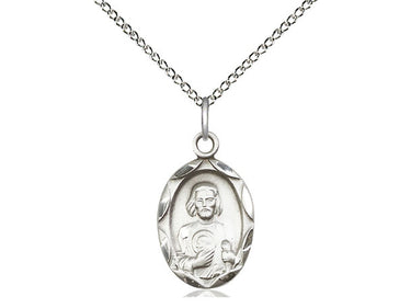 Sterling Silver St. Jude patron saint medal necklace 3/4 inch by 3/8 inch on 18 inch chain by Bliss