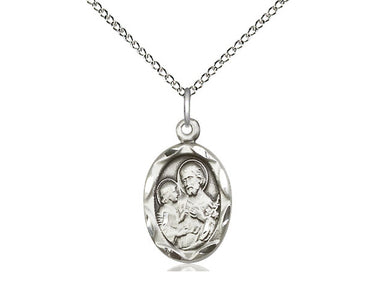Sterling silver St. Joseph patron saint medal necklace 3/4 x 3/8 inches with 18 inch chain by Bliss USA