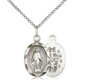 Sterling Silver Medium Miraculous Medal Necklace 3/4 x 3/8 inches with 18 inch chain by Bliss