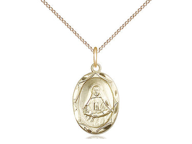 Gold Filled St. Frances Cabrini patron saint medal necklace, 5/8 x 3/8 inches, 18 inch chain, Bliss Manufacturing