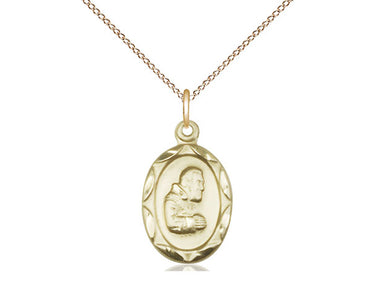 14kt Gold Filled St. Pio of Pietrelcina Padre Pio Patron Saint Medal Necklace 3/4x3/8 inch with 18 inch Chain by Bliss