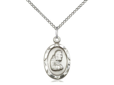 Sterling Silver St. Pio of Pietrelcina Padre Pio Patron Saint Medal Necklace 3/4x3/8 inch with 18 inch Chain by Bliss