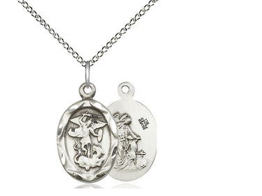 Sterling silver St. Michael the Archangel medal necklace, 3/4x3/8 inch pendant on 18 inch chain, Bliss USA