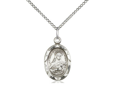 Sterling Silver St. Theresa Medal Necklace 3/4 x 3/8 inches with 18 inch chain by Bliss Manufacturing