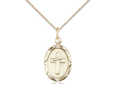 14kt gold filled medium cross necklace 3/4 x 1/2 inch pendant with 18 inch chain - Bliss USA handcrafted