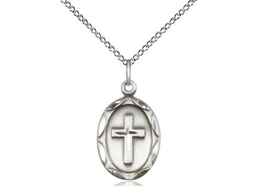 Sterling silver medium cross necklace 3/4 x 1/2 inch pendant with 18 inch curb chain USA made by Bliss