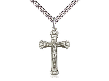 Sterling Silver Medium Catholic Crucifix Necklace with 24 inch chain handmade in USA by Bliss