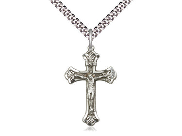 Sterling Silver Medium Catholic Crucifix Necklace 1 1/8 x 5/8 inches with 24 inch chain by Bliss