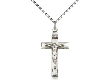 Sterling Silver Medium Catholic Crucifix Necklace with 18 inch Chain by Bliss Manufacturing
