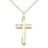14kt gold filled medium cross necklace 1 1/8 x 5/8 inch pendant 18 inch lite curb chain USA made by Bliss