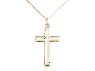 14kt gold filled medium cross necklace 1 1/8 x 5/8 inch pendant 18 inch lite curb chain USA made by Bliss