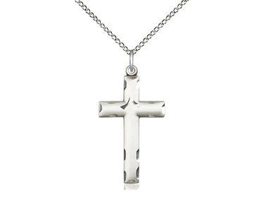 Sterling Silver Medium Cross Necklace 1 1/8 x 5/8 inches with 18 inch curb chain by Bliss Manufacturing