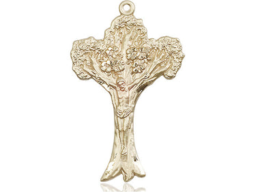 14kt Solid Gold Tree of Life Crucifix Pendant 1 5/8 x 1 inch handcrafted by Bliss