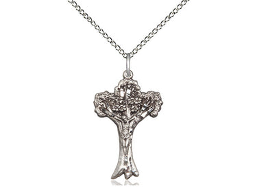 Sterling Silver Medium Catholic Crucifix Necklace 1 inch by 5/8 inch pendant on 18 inch curb chain by Bliss Manufacturing