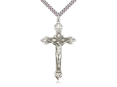 Sterling Silver Extra Large Catholic Crucifix Necklace 1 7/8 x 1 1/8 inches with 24 inch chain by Bliss