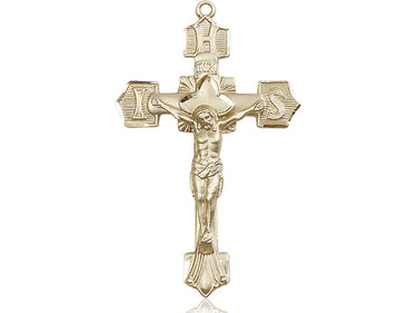 14kt Solid Gold Large Catholic Crucifix Pendant 1-3/4 by 1-1/8 inches handcrafted by Bliss Manufacturing USA