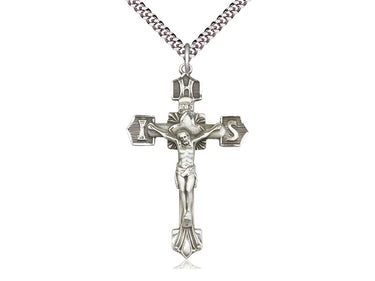 Large Sterling Silver Catholic Crucifix Necklace 1 3/4 x 1 1/8 inches with 24 inch chain by Bliss