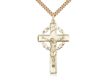 Large 14kt Gold Filled Catholic Crucifix Necklace 1 5/8 x 1 inch with 24 inch chain by Bliss Manufacturing
