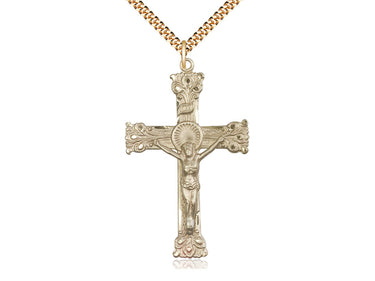 14kt Gold Filled Extra Large Catholic Crucifix Necklace 2 inch x 1.25 inch with 24 inch Chain by Bliss USA