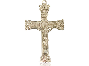 14kt solid gold extra large Catholic crucifix pendant 2 inches by 1.25 inches handmade by Bliss Manufacturing