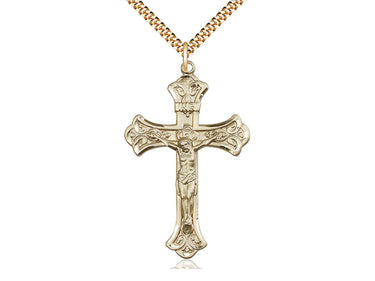 Extra Large 14kt Gold Filled Catholic Crucifix Necklace 1-7/8 inch pendant with 24 inch chain by Bliss Manufacturing