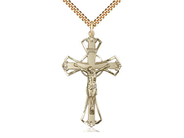 14kt Gold Filled Large Crucifix Necklace 1 3/4 x 1 1/8 inches with 24 inch chain by Bliss Manufacturing USA