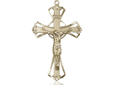 14kt Solid Gold Large Crucifix Pendant 1 3/4 x 1 1/8 inches handcrafted by Bliss Manufacturing USA