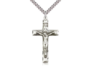 Large Sterling Silver Catholic Crucifix Necklace 1 5/8 x 7/8 inches with 24 inch chain by Bliss