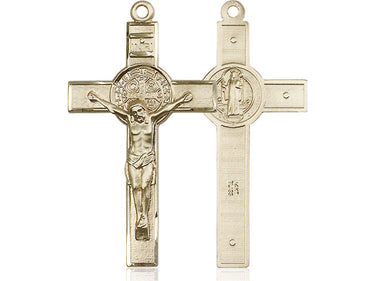 Large 14kt solid gold St Benedict crucifix pendant 1 3/4 x 1 handcrafted by Bliss USA