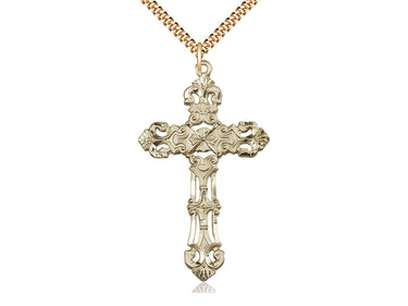 14kt Gold Filled Extra Large Catholic Cross Necklace 2 1/8 x 1 1/4 inches on 24 inch chain by Bliss Manufacturing