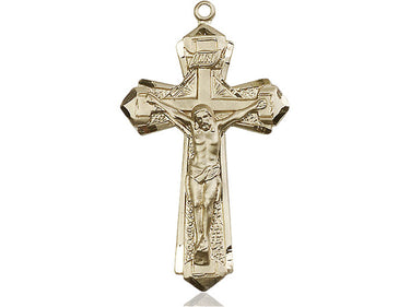 Large 14kt Solid Gold Catholic Crucifix Pendant 1.625 x 0.875 inches handcrafted by Bliss Manufacturing USA