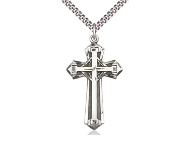 Large Sterling Silver Cross Necklace 1-5/8 x 7/8 inches with 24 inch chain handcrafted by Bliss